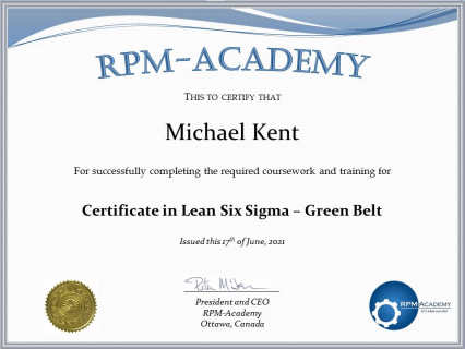 certificate template of lean six sigma Green belt program
